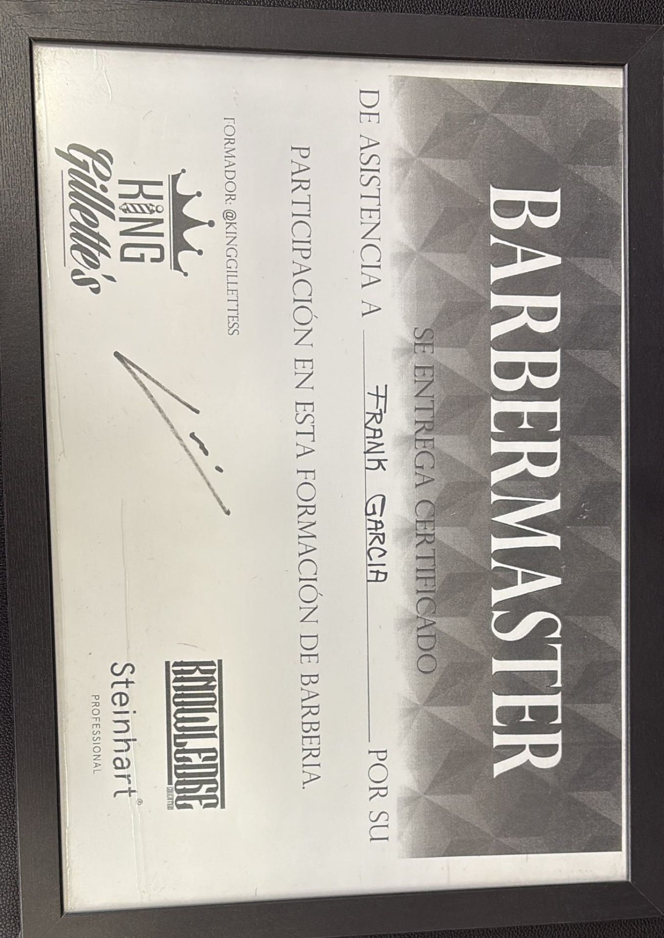 Certificado BarberMaster de Frank García